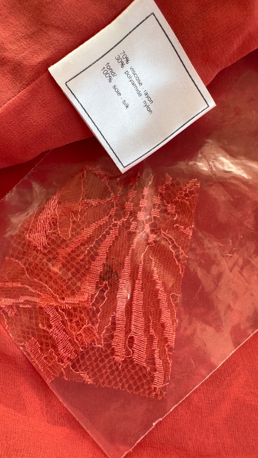 CHANEL 06C Coral Orange Lace Dress with Ruffle with Camellia 38 シャネル コーラル オレンジ カメリア付 レース ワンピース 即発