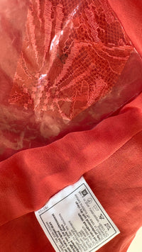 CHANEL 06C Coral Orange Lace Dress with Ruffle with Camellia 38 シャネル コーラル オレンジ カメリア付 レース ワンピース 即発