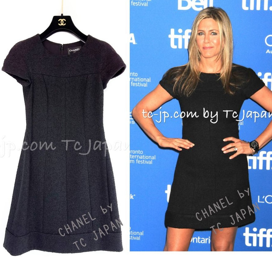 CHANEL 13A Black Short Sleeve Wool Silk Dress 34 シャネル ブラック 半袖 ウール シルク ワンピース 即発
