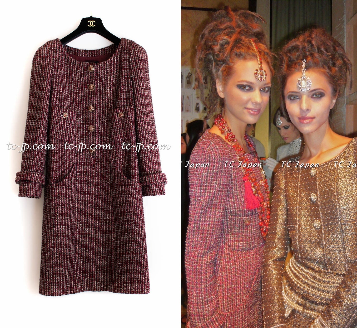 CHANEL 12PF Burgundy Wine Gripox Buttons Dress 36 シャネル バーガンディー・ワインレッド ・グリポワ宝石ボタン・ワンピース 即発