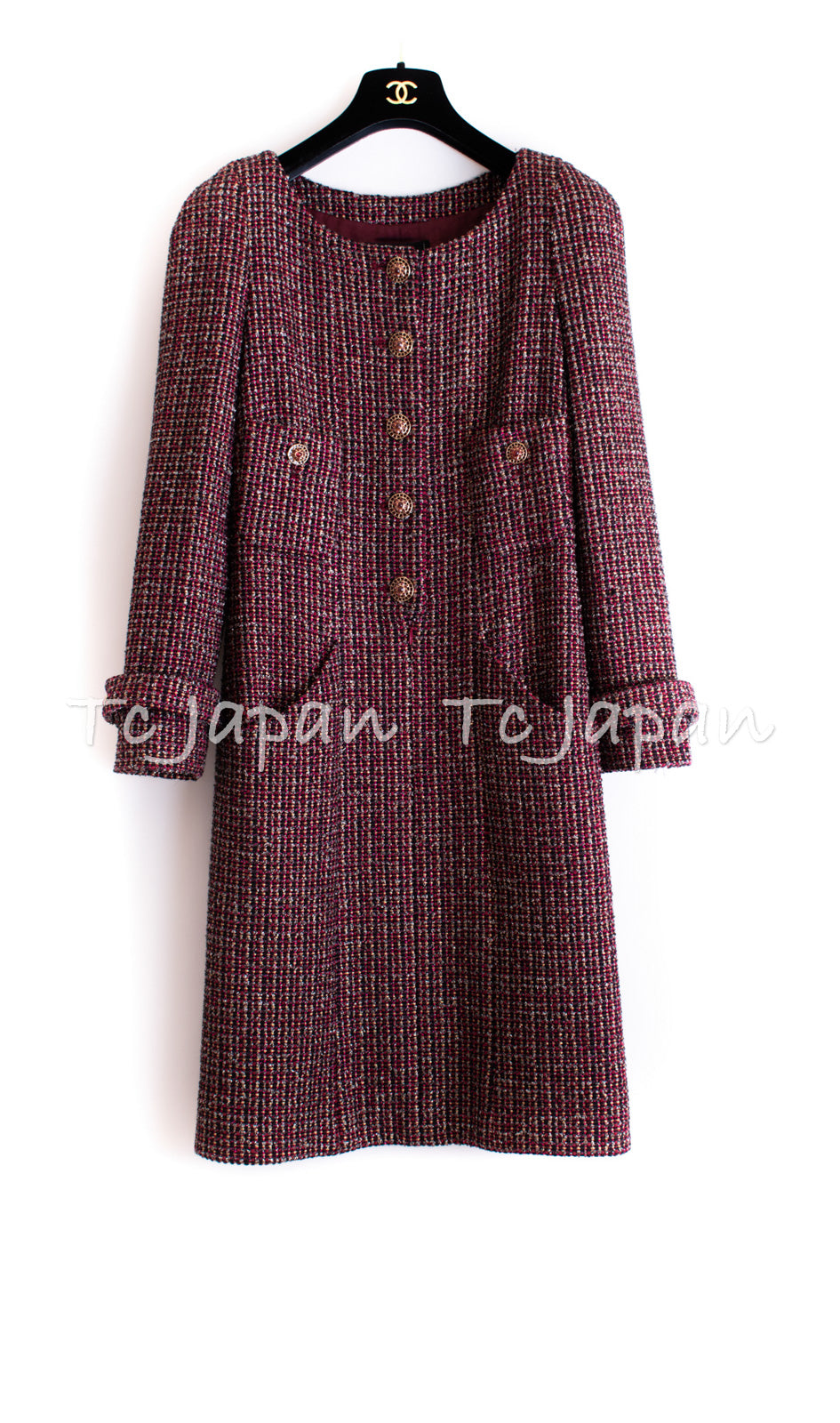 CHANEL 12PF Burgundy Wine Gripox Buttons Dress 36 シャネル バーガンディー・ワインレッド ・グリポワ宝石ボタン・ワンピース 即発