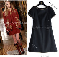 CHANEL 15PF Black Gold Trim Melton Wool 100 Dress 34 36 シャネル ブラック ゴールド トリム メルトン ウール ワンピース 即発