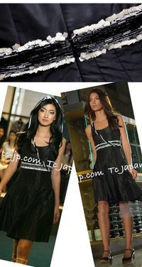 CHANEL 07C Black White Keira Knightley Silk Tafta Cocktail Dress 36 38 シャネル ブラック ホワイト女優 キーラ ナイトレイ 着 シルク タフタ カクテル ドレス ワンピース 即発