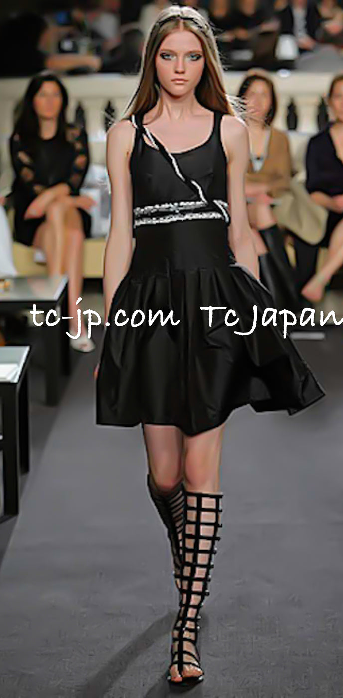 CHANEL 07C Black White Keira Knightley Silk Tafta Cocktail Dress 36 38 シャネル ブラック ホワイト女優 キーラ ナイトレイ 着 シルク タフタ カクテル ドレス ワンピース 即発