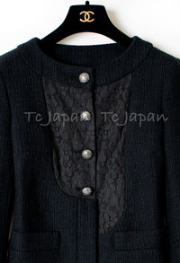 CHANEL 15S Keira Knightley Black Lace Cotton Tweed Jacket CC Button 46 シャネル  キーラ ナイトレイ着用 ブラック ツイード ジャケット ココボタン 希少サイズ  即発