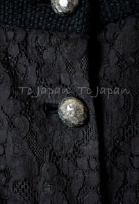 CHANEL 15S Keira Knightley Black Lace Cotton Tweed Jacket CC Button 46 シャネル  キーラ ナイトレイ着用 ブラック ツイード ジャケット ココボタン 希少サイズ  即発