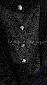 CHANEL 15S Keira Knightley Black Lace Cotton Tweed Jacket CC Button 46 シャネル  キーラ ナイトレイ着用 ブラック ツイード ジャケット ココボタン 希少サイズ  即発
