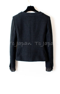 CHANEL 15S Keira Knightley Black Lace Cotton Tweed Jacket CC Button 46 シャネル  キーラ ナイトレイ着用 ブラック ツイード ジャケット ココボタン 希少サイズ  即発