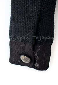 CHANEL 15S Keira Knightley Black Lace Cotton Tweed Jacket CC Button 46 シャネル  キーラ ナイトレイ着用 ブラック ツイード ジャケット ココボタン 希少サイズ  即発
