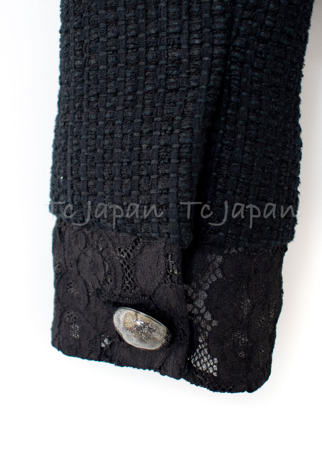 CHANEL 15S Keira Knightley Black Lace Cotton Tweed Jacket CC Button 46 シャネル  キーラ ナイトレイ着用 ブラック ツイード ジャケット ココボタン 希少サイズ  即発