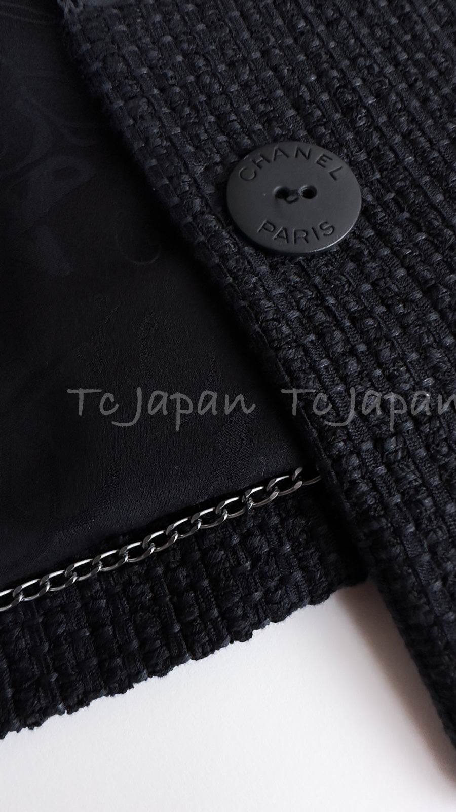 CHANEL 15S Keira Knightley Black Lace Cotton Tweed Jacket CC Button 46 シャネル  キーラ ナイトレイ着用 ブラック ツイード ジャケット ココボタン 希少サイズ  即発