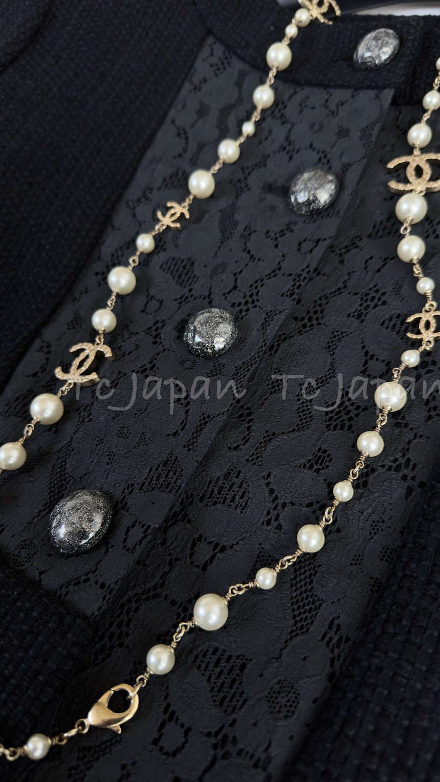 CHANEL 15S Keira Knightley Black Lace Cotton Tweed Jacket CC Button 46 シャネル  キーラ ナイトレイ着用 ブラック ツイード ジャケット ココボタン 希少サイズ  即発