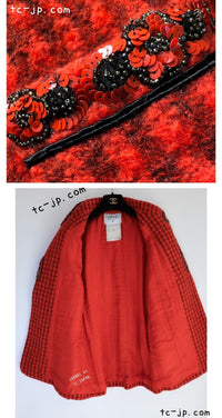 CHANEL 90A Vintage Campaign Ad Limited Red Beads Trim Tweed Jacket 42 44 シャネル ヴィンテージ レッド キャンペーン広告 限定品 ビーズトリム ウール ツイード ジャケット