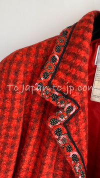 CHANEL 90A Vintage Campaign Ad Limited Red Beads Trim Tweed Jacket 42 44 シャネル ヴィンテージ レッド キャンペーン広告 限定品 ビーズトリム ウール ツイード ジャケット