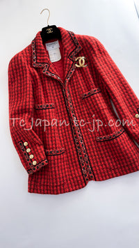 CHANEL 90A Vintage Campaign Ad Limited Red Beads Trim Tweed Jacket 42 44 シャネル ヴィンテージ レッド キャンペーン広告 限定品 ビーズトリム ウール ツイード ジャケット