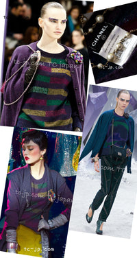 CHANEL 12A Purple Knit Cashmere Cardigan Gripox Buttons 38 40 シャネル パープル ニット カシミア カーディガン グリポワ宝石ボタン 即発