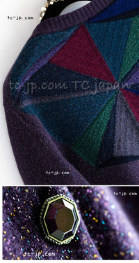 CHANEL 12A Purple Knit Cashmere Cardigan Gripox Buttons 38 40 シャネル パープル ニット カシミア カーディガン グリポワ宝石ボタン 即発