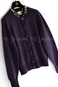 CHANEL 12A Purple Knit Cashmere Cardigan Gripox Buttons 38 40 シャネル パープル ニット カシミア カーディガン グリポワ宝石ボタン 即発