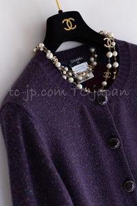CHANEL 12A Purple Knit Cashmere Cardigan Gripox Buttons 38 40 シャネル パープル ニット カシミア カーディガン グリポワ宝石ボタン 即発