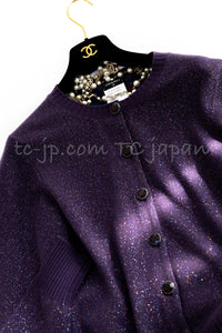 CHANEL 12A Purple Knit Cashmere Cardigan Gripox Buttons 38 40 シャネル パープル ニット カシミア カーディガン グリポワ宝石ボタン 即発