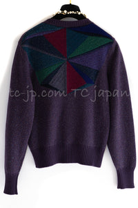 CHANEL 12A Purple Knit Cashmere Cardigan Gripox Buttons 38 40 シャネル パープル ニット カシミア カーディガン グリポワ宝石ボタン 即発