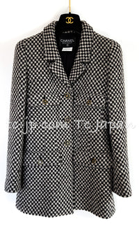 CHANEL 95A Vintage Dark Brown Ivory CC Logo Buttons Tweed Jacket Coat 38 シャネル ヴィンテージ ダークブラウン アイボリー CCロゴボタン ツイード ジャケット コート 即発