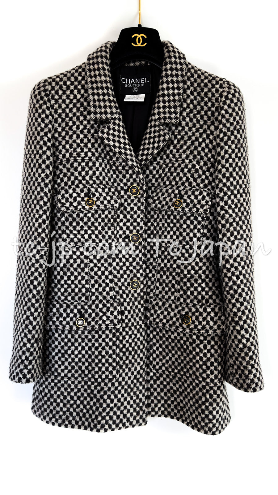 CHANEL 95A Vintage Dark Brown Ivory CC Logo Buttons Tweed Jacket Coat 38 シャネル ヴィンテージ ダークブラウン アイボリー CCロゴボタン ツイード ジャケット コート 即発