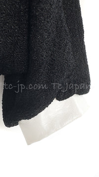 CHANEL 15C Black Tweed Calf Leather Collars White Cuffs Jacket 42 シャネル ブラック・カーフレザー襟 カフス付 ツイード・ジャケット 即発