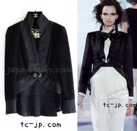 CHANEL 10A Black Alpaca Wool Gripox Buttons Jacket 38 シャネル ブラック アルパカ ウール グリポワ 宝石ボタン ペプラム ジャケット 即発