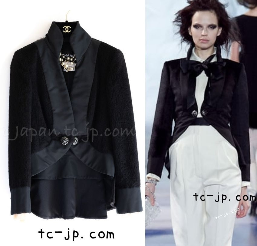 CHANEL 10A Black Alpaca Wool Gripox Buttons Jacket 38 シャネル ブラック アルパカ ウール グリポワ 宝石ボタン ペプラム ジャケット 即発