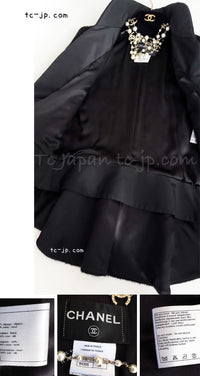 CHANEL 10A Black Alpaca Wool Gripox Buttons Jacket 38 シャネル ブラック アルパカ ウール グリポワ 宝石ボタン ペプラム ジャケット 即発