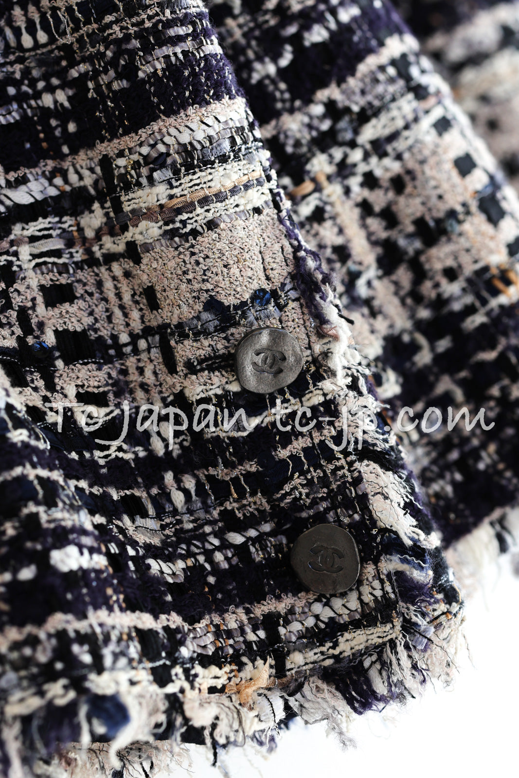 CHANEL 06S Beige Black Navy Metallic Lesage Ribbon Cotton Tweed Jacket 34 36 シャネル ベージュ ブラック ネイビー ルサージュ リボン コットン ツイード ジャケット 即発