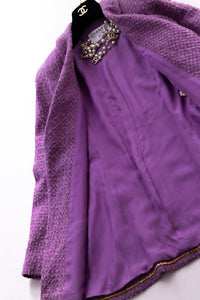 CHANEL 94S Documented ICONIC Lavender Purple Vintage Naomi Campbell Tweed Jacket 38 シャネル ラベンダー パープル ヴィンテージ ナオミ キャンベル ツイード ジャケット 即発