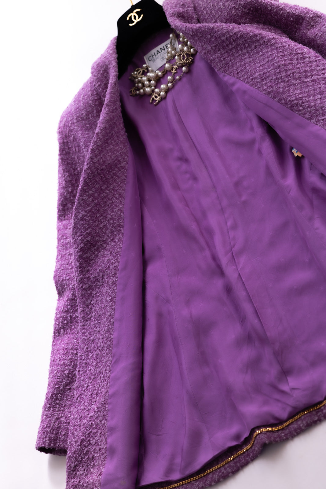 CHANEL 94S Documented ICONIC Lavender Purple Vintage Naomi Campbell Tweed Jacket 38 シャネル ラベンダー パープル ヴィンテージ ナオミ キャンベル ツイード ジャケット 即発