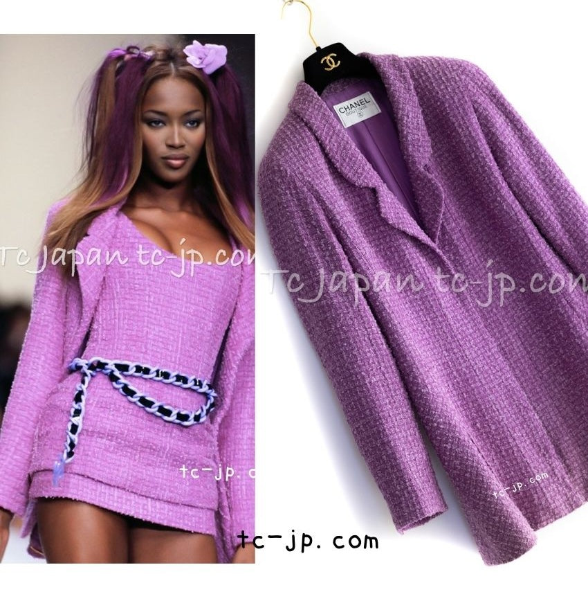 CHANEL 94S Documented ICONIC Lavender Purple Vintage Naomi Campbell Tweed Jacket 38 シャネル ラベンダー パープル ヴィンテージ ナオミ キャンベル ツイード ジャケット 即発