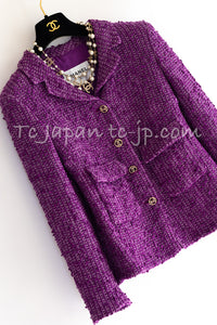 CHANEL 21C Purple Cotton Tweed Jacket CC Button 38 40 シャネル パープル コットン ツイード ジャケット CCボタン 即発