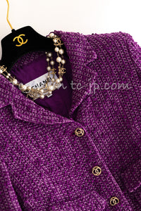 CHANEL 21C Purple Cotton Tweed Jacket CC Button 38 40 シャネル パープル コットン ツイード ジャケット CCボタン 即発