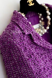 CHANEL 21C Purple Cotton Tweed Jacket CC Button 38 40 シャネル パープル コットン ツイード ジャケット CCボタン 即発