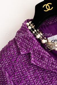 CHANEL 21C Purple Cotton Tweed Jacket CC Button 38 40 シャネル パープル コットン ツイード ジャケット CCボタン 即発