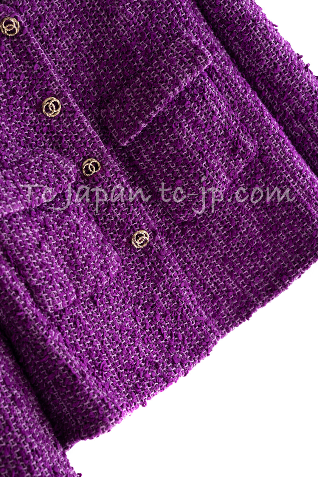 CHANEL 21C Purple Cotton Tweed Jacket CC Button 38 40 シャネル パープル コットン ツイード ジャケット CCボタン 即発