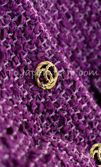 CHANEL 21C Purple Cotton Tweed Jacket CC Button 38 40 シャネル パープル コットン ツイード ジャケット CCボタン 即発