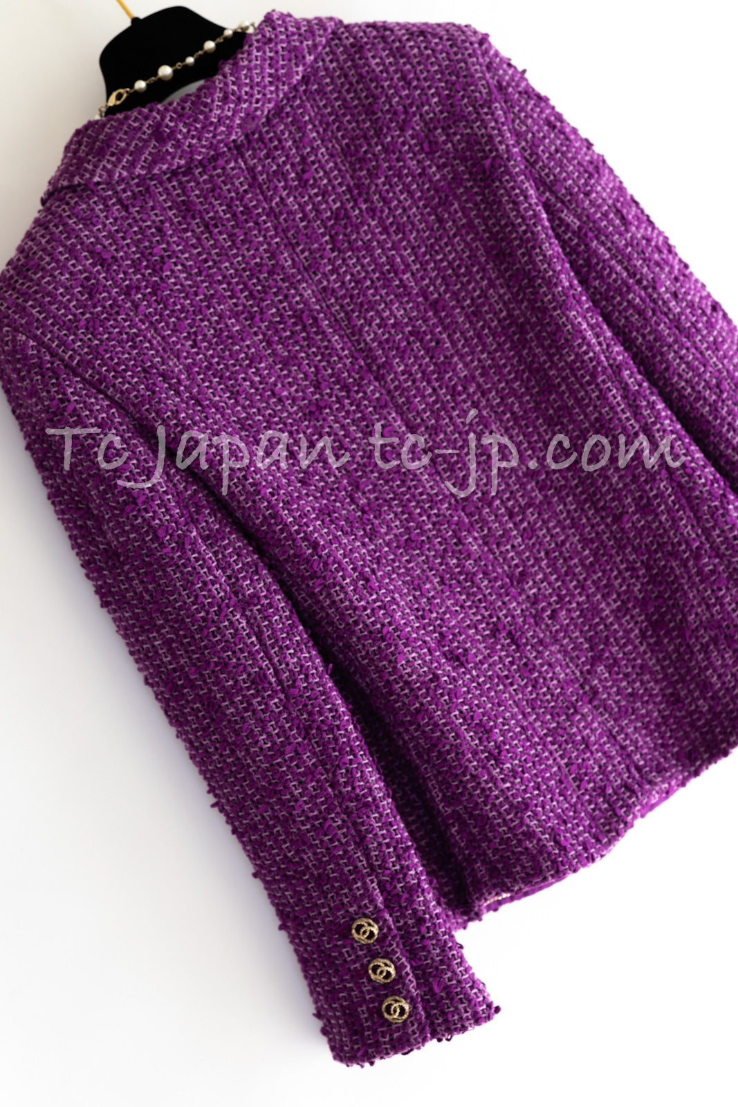 CHANEL 21C Purple Cotton Tweed Jacket CC Button 38 40 シャネル パープル コットン ツイード ジャケット CCボタン 即発