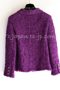 CHANEL 21C Purple Cotton Tweed Jacket CC Button 38 40 シャネル パープル コットン ツイード ジャケット CCボタン 即発