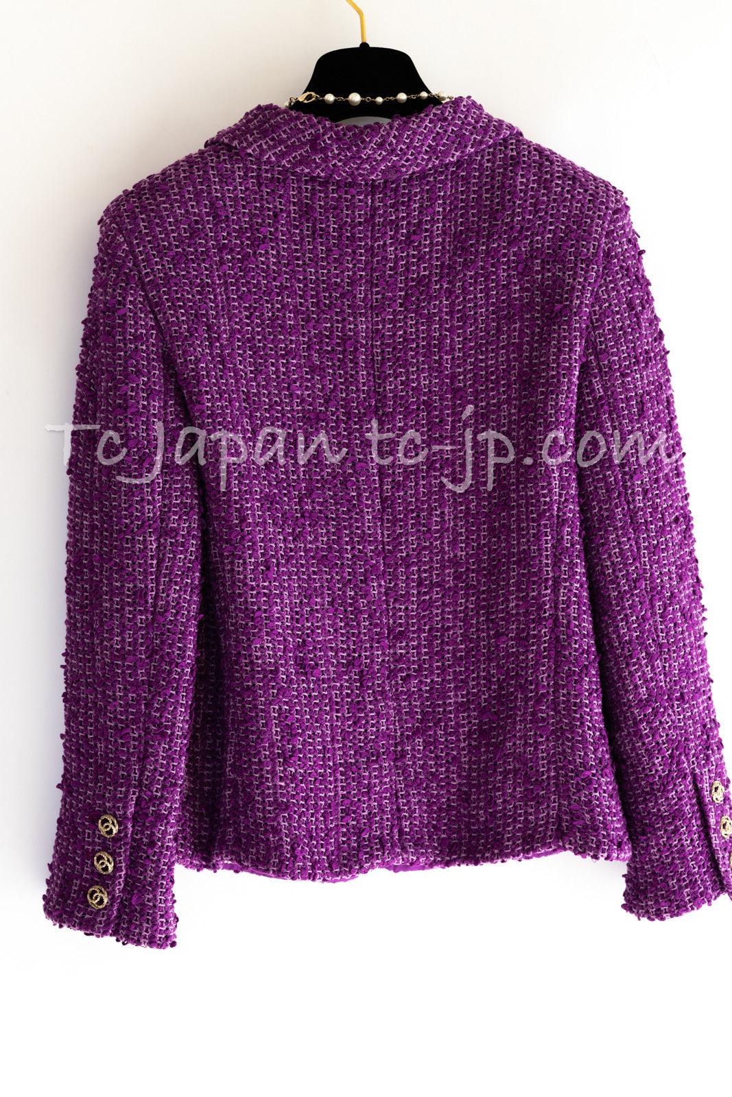 CHANEL 21C Purple Cotton Tweed Jacket CC Button 38 40 シャネル パープル コットン ツイード ジャケット CCボタン 即発