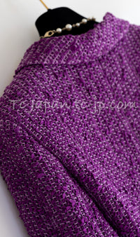 CHANEL 21C Purple Cotton Tweed Jacket CC Button 38 40 シャネル パープル コットン ツイード ジャケット CCボタン 即発