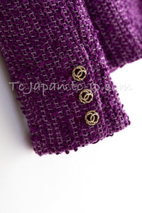 CHANEL 21C Purple Cotton Tweed Jacket CC Button 38 40 シャネル パープル コットン ツイード ジャケット CCボタン 即発