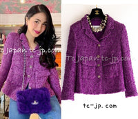 CHANEL 21C Purple Cotton Tweed Jacket CC Button 38 40 シャネル パープル コットン ツイード ジャケット CCボタン 即発