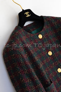 CHANEL 89A Vintage Wine Red Brown Green Wool Tweed Runway Jacket 42 44 シャネル ヴィンテージ ワインレッド ブラウン グリーン ツイード ジャケット 即発