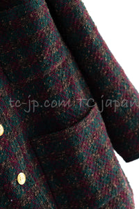 CHANEL 89A Vintage Wine Red Brown Green Wool Tweed Runway Jacket 42 44 シャネル ヴィンテージ ワインレッド ブラウン グリーン ツイード ジャケット 即発