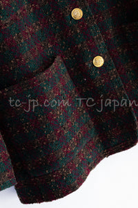 CHANEL 89A Vintage Wine Red Brown Green Wool Tweed Runway Jacket 42 44 シャネル ヴィンテージ ワインレッド ブラウン グリーン ツイード ジャケット 即発